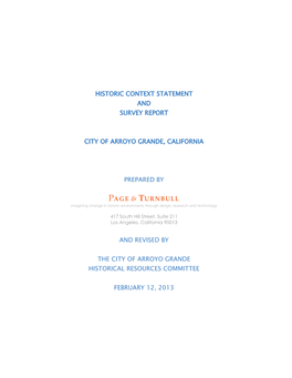 Historic Context Statement and Survey Report City Of