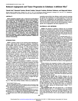 Reduced Angiogenesis and Tumor Progression in Gelatinase A-Deficient Mice1