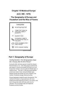 Chapter 19 Medieval Europe (A.D. 500 - 1475) the Geography of Europe and Feudalism and the Rise of Towns