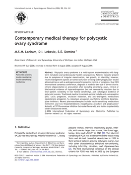 Contemporary Medical Therapy for Polycystic Ovary Syndrome