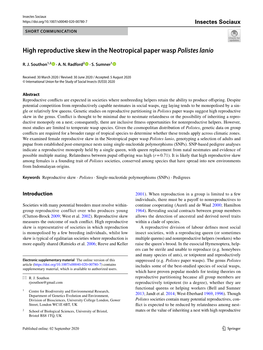 High Reproductive Skew in the Neotropical Paper Wasp Polistes Lanio