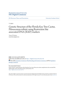 Genetic Structure of the Florida Key Tree Cactus, Pilosocereus Robinii, Using Restriction Site Associated DNA (RAD) Markers Tonya D