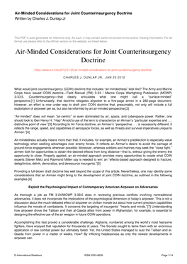 Air-Minded Considerations for Joint Counterinsurgency Doctrine Written by Charles J