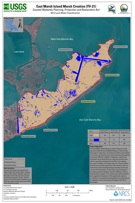 East Marsh Island Marsh Creation (TV-21) Coastal Wetlands Planning, Protection and Restoration Act 2012 Land-Water Classification Project Location ± ! Iberia Parish