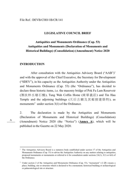 (Cap. 53) Antiquities and Monuments (Declaration of Monuments and Historical Buildings) (Consolidation) (Amendment) Notice 2020