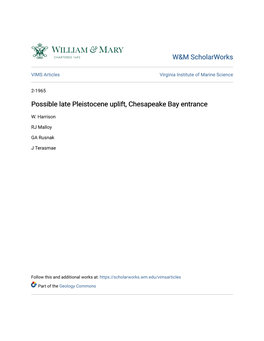 Possible Late Pleistocene Uplift, Chesapeake Bay Entrance