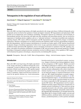 Tetraspanins in the Regulation of Mast Cell Function