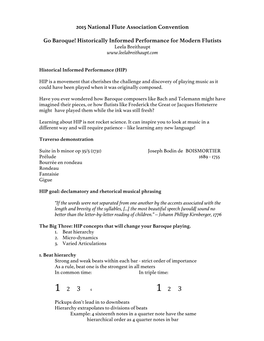 2015 National Flute Association Convention Go Baroque! Historically Informed Performance for Modern Flutists