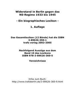 Widerstand in Berlin Gegen Das NS-Regime 1933 Bis 1945