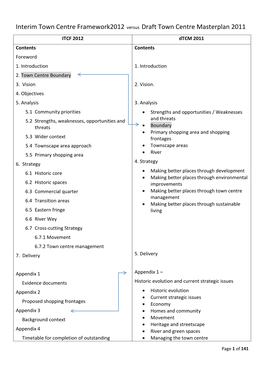 How Does the Town Centre Framework Document 2012 Differ from the Master Plan Dated 2011