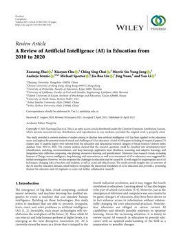 Review Article a Review of Artificial Intelligence (AI) in Education from 2010 to 2020