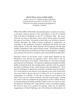 RENÉ DESCARTES (1596-1650) Author: (W.W.; X.) = William Wallace (1844-1897) Encyclopedia Britannica (New York 1911) Vol