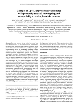 Changes in Dpysl2 Expression Are Associated with Prenatally Stressed Rat Offspring and Susceptibility to Schizophrenia in Humans