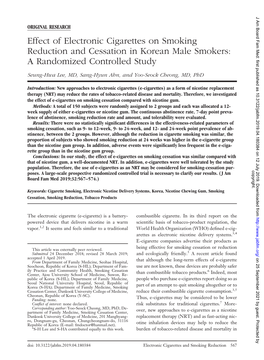 Effect of Electronic Cigarettes on Smoking Reduction and Cessation in Korean Male Smokers: a Randomized Controlled Study