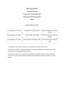 1947-1949 Index to Parliamentary Debates