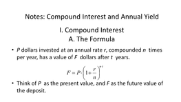 Notes: Compound Interest and Annual Yield I