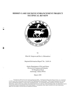 Hidden Lake Sockeye Enhancement Project Technical Review