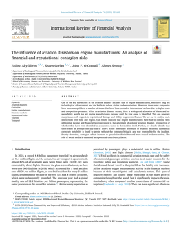 The Influence of Aviation Disasters on Engine Manufacturers: an Analysis of Financial and Reputational Contagion Risks