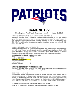 Patriots at Philadelphia Game Notes