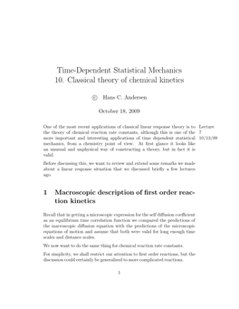 Time-Dependent Statistical Mechanics 10. Classical Theory of Chemical Kinetics