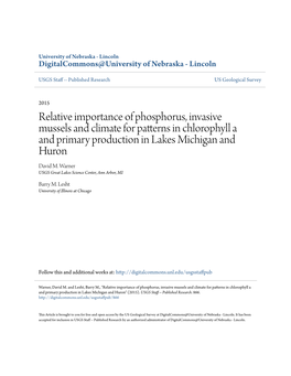 Relative Importance of Phosphorus, Invasive Mussels and Climate for Patterns in Chlorophyll a and Primary Production in Lakes Michigan and Huron David M