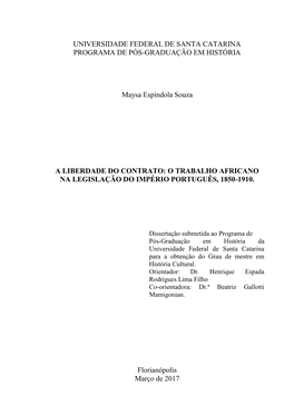 Universidade Federal De Santa Catarina Programa De Pós-Graduação Em História