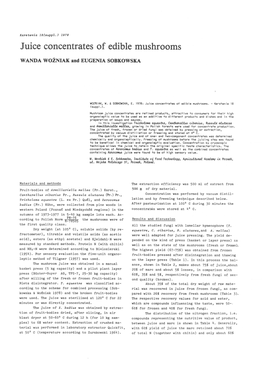 Juice Concentrates of Edible Mushrooms