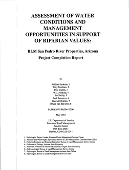 Management Opportunities in Support of Riparian Values