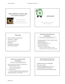 POST OPERATIVE VISUAL LOSS DISCLOSURE Overview