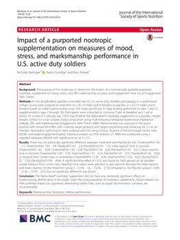 Impact of a Purported Nootropic Supplementation on Measures of Mood, Stress, and Marksmanship Performance in U.S