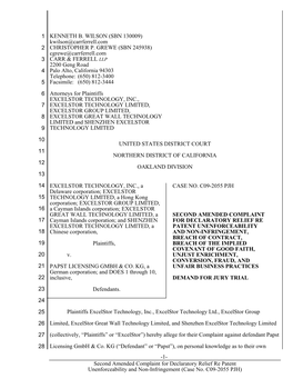 Second Amended Complaint for Declaratory Relief Re Patent Unenforceability and Non-Infringement (Case No