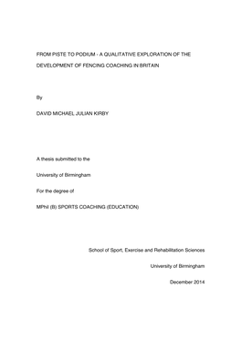 A QUALITATIVE EXPLORATION of the DEVELOPMENT of FENCING COACHING in BRITAIN Annex a – the Questionnaire Used for the Semi-Structured Interviews