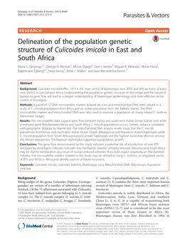 Delineation of the Population Genetic Structure of Culicoides Imicola in East and South Africa Maria G