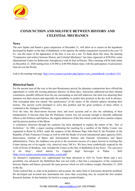 Conjunction and Solstice Between History and Celestial Mechanics