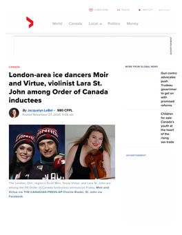 London-Area Ice Dancers Moir and Virtue, Violinist Lara St. John Among Order Of…