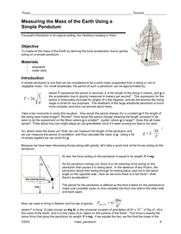 Measuring the Mass of the Earth Using a Simple Pendulum