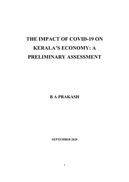 The Impact of Covid-19 on Kerala's Economy