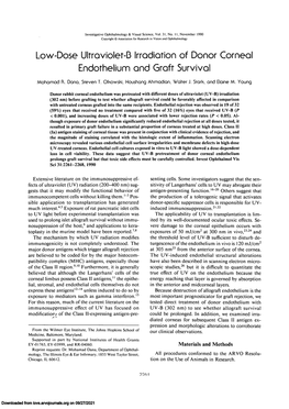 Low-Dose Ulfroviolet-B Irrodiofion of Donor Corneal Endothelium Ond Graff Survival