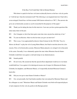 If the Bass Viol Could Only Talk by Richard Martner Who Better to Speak for the Bass Viol (More Technically Known As the Bass Vi