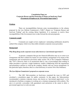 CB(1)678/98-99 Consultation Paper on Corporate Rescue and the Protection of Wages on Insolvency Fund (Treatment of Employees In