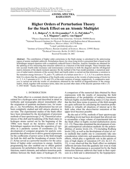 Higher Orders of Perturbation Theory for the Stark Effect on an Atomic Multiplet I