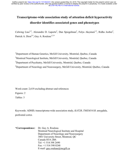 Transcriptome-Wide Association Study of Attention Deficit Hyperactivity Disorder Identifies Associated Genes and Phenotypes