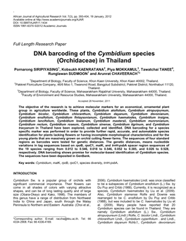 DNA Barcoding of the Cymbidium Species (Orchidaceae) in Thailand