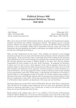 International Relations Theory Fall 2010