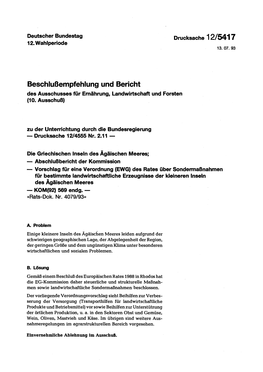 Beschlußempfehlung Und Bericht Des Ausschusses Für Ernährung, Landwirtschaft Und Forsten (10