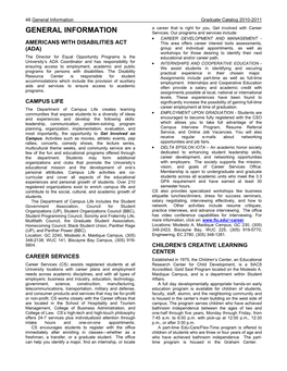 General Information Graduate Catalog 2010-2011 a Career That Is Right for You