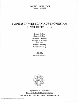 Papers in Western Austronesian Linguistics No. 4