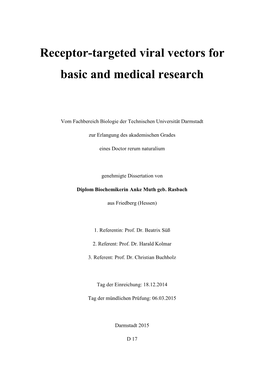 Receptor-Targeted Viral Vectors for Basic and Medical Research