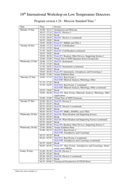 19 International Workshop on Low Temperature Detectors