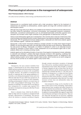 Pharmacological Advances in the Management of Osteoporosis